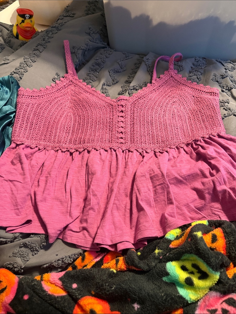 Old Navy Pink Crochet Bodice Cropped Camisole